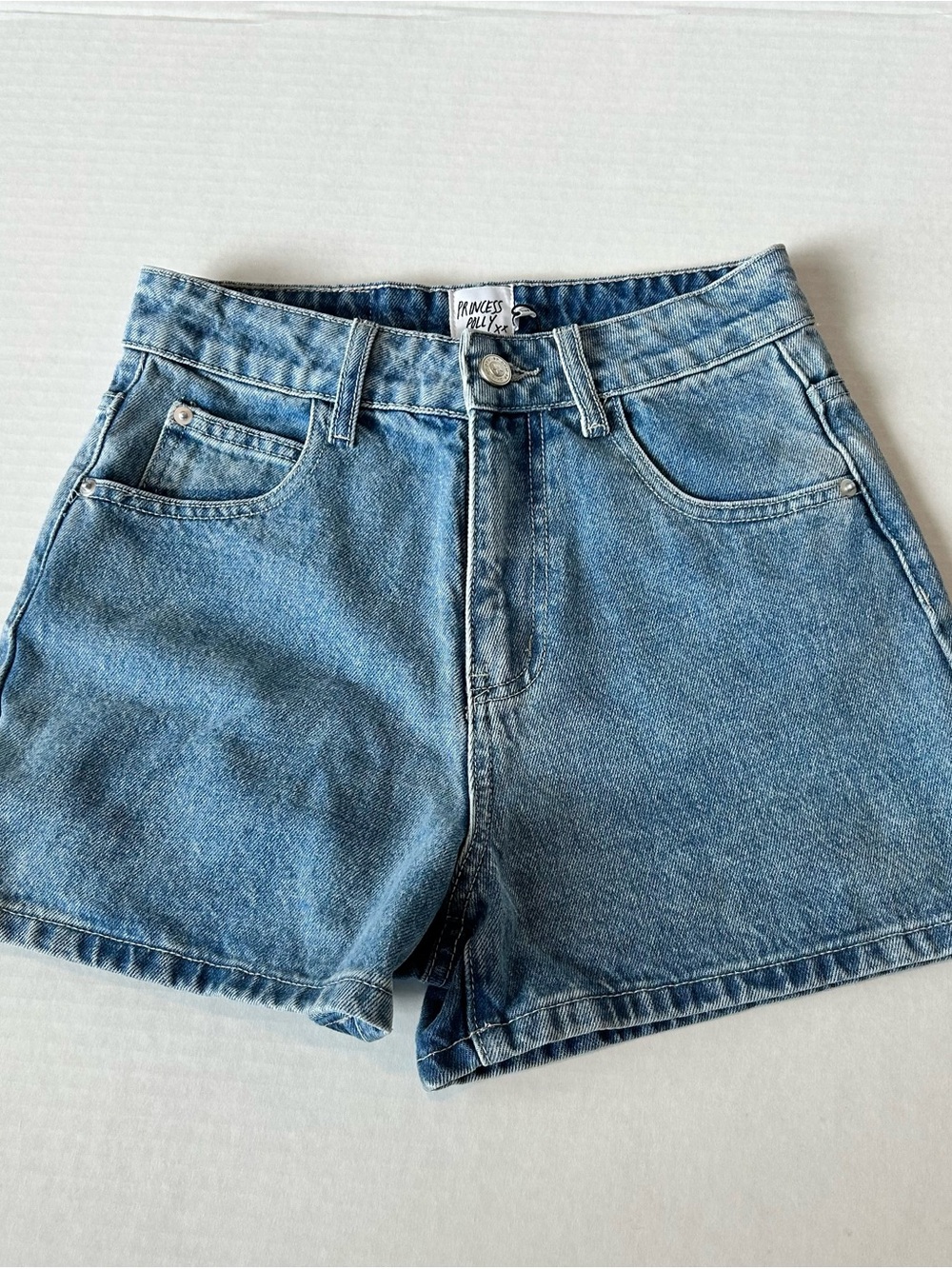 Princess Polly Light Blue High-Rise Denim Shorts